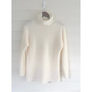 Repeat Luxury Cashmere Sweater M Cream Ivory Ribbed Knit Cowl Neck Minimalist